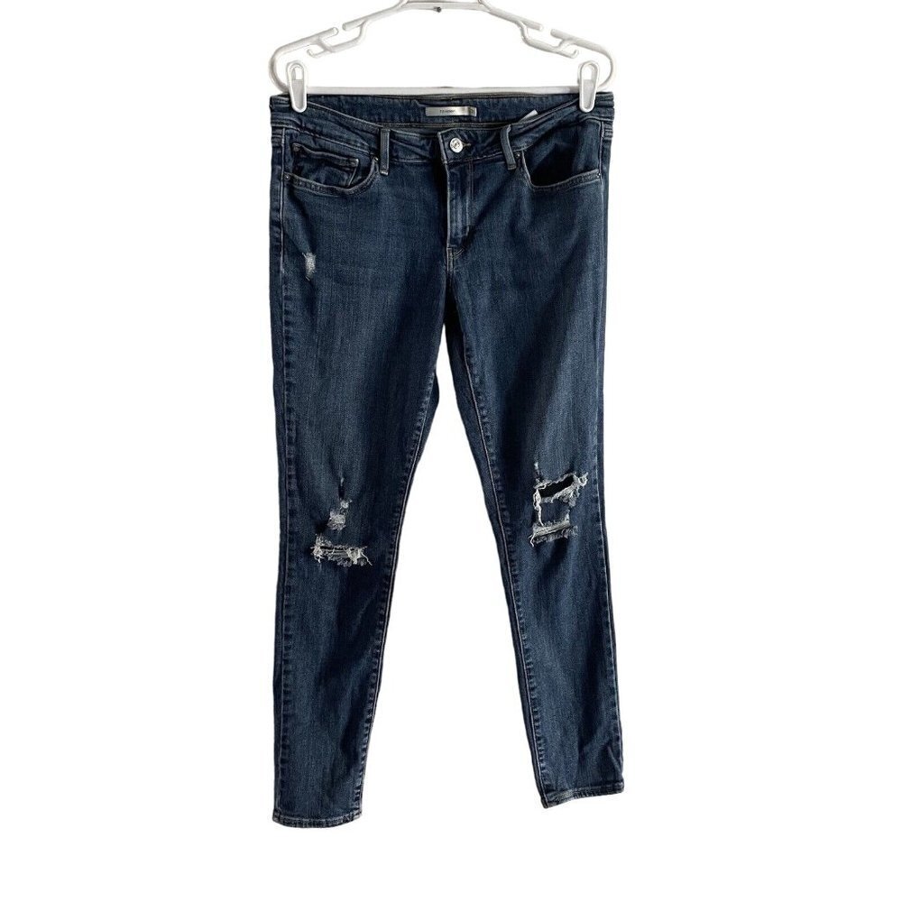Levis Women 31 Blue Medium Wash Denim Distressed Mid Rise 711 Skinny Jeans